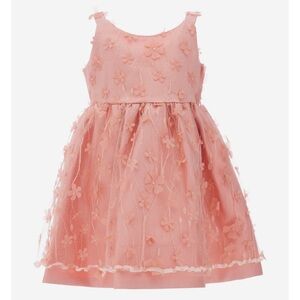 Girls' Peach Floral Overlay Formal Dress